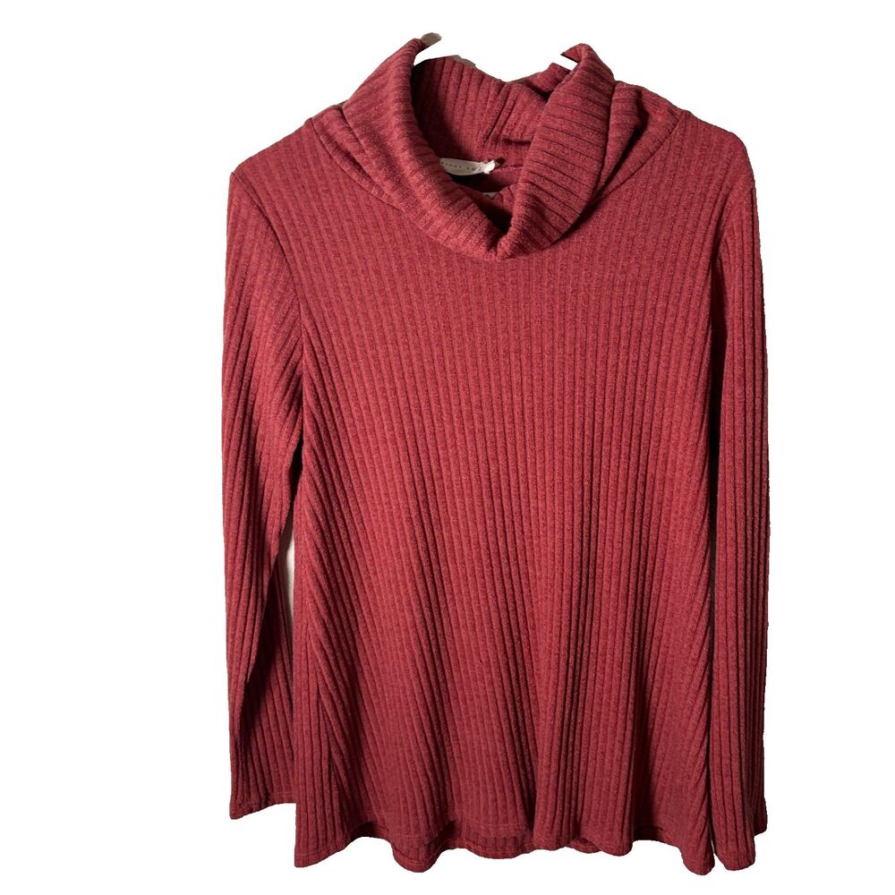 First Look T-Shirt Women's Medium Red Ribbed Cowl Neck Long Sleeve Knit Top
